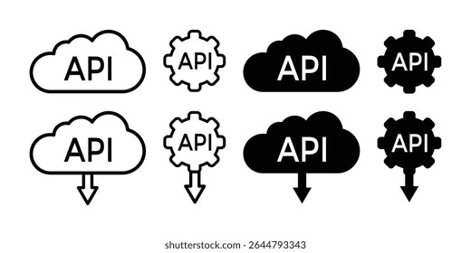 Cloud API Vector Icon Set – Software Integration, Development, and Application Interface Symbols, vector illustration.