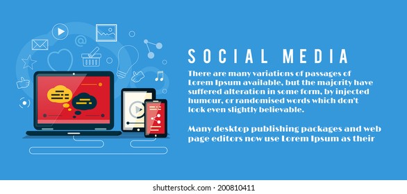 Cloud of application icons. Social media concept. Banner with social media item icons