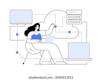 Cloud architect isolated cartoon vector illustrations. Datacenter worker with diagram and laptop, technology, network security architecture, edge computing, cloud network safety vector cartoon.