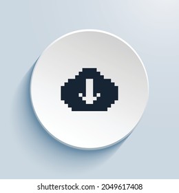 cloud arrow down fill pixel art icon design. Button style circle shape isolated on white background. Vector illustration