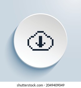 cloud arrow down pixel art icon design. Button style circle shape isolated on white background. Vector illustration