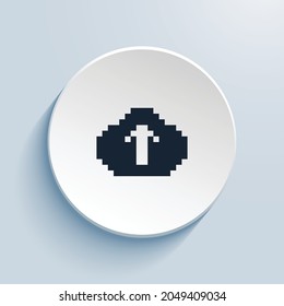 flecha en la nube arriba diseño de icono de arte de píxeles de relleno. Forma de círculo de estilo de botón aislada en fondo blanco. Ilustración del vector