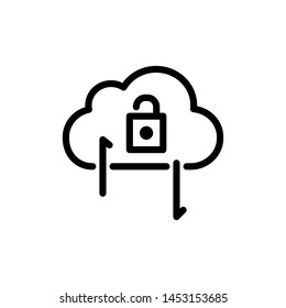 Cloud with arrow and lock isolated on white background ,Thin line icon ,Vector Illustration for symbol web or app stock