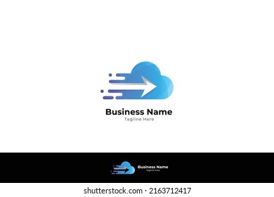 Cloud and arrow logo with fast effect. Download icon, weather forecast, application download, upload download, storage network element. Flat design concept with blue color gradient