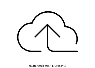 cloud and arrow symbol for icon with line thin, simple line arrow up cloud, icons add data to cloud for ui ux website or mobile application, cloud logo for upload download, element of storage network
