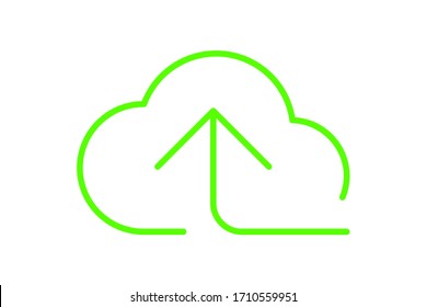cloud and arrow symbol for icon with line thin, simple line arrow up green cloud, icons add data to cloud for ui ux website or mobile application, cloud for upload download, element of storage network