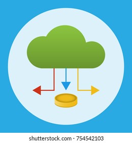 A cloud with an arrow under which a coin. Business concept. Vector illustration.