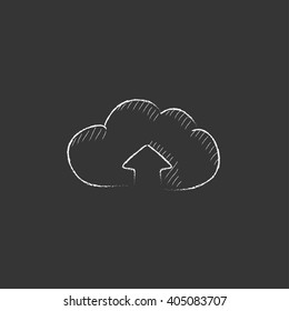 Cloud with arrow up. Drawn in chalk icon.