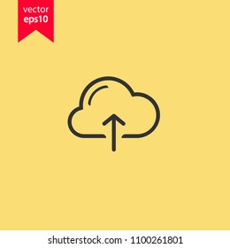 Cloud with arrow vector icon. Upload in cloud icon. Download in cloud icon. Yellow background. EPS 10 vector sign.