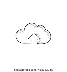 Cloud with arrow up vector sketch icon isolated on background. Hand drawn Cloud with arrow up icon. Cloud with arrow up sketch icon for infographic, website or app.