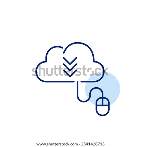 Cloud with arrows up and computer mouse connected to it. File download. Data transfer to online storage. Cloud-based storage solutions. Pixel perfect vector icon