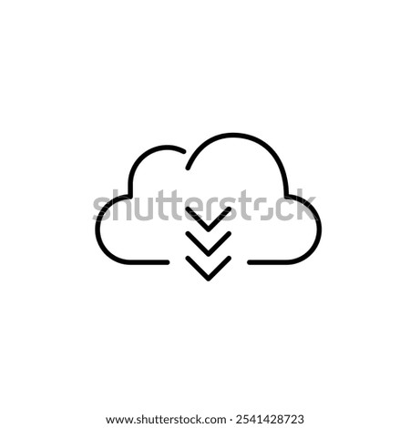 Cloud and arrows down. Downloading files from online storage. Data transfer and instant backup. Pixel perfect, editable stroke icon