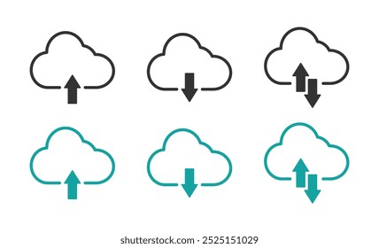 Nuvem com setas para cima e para baixo ícones. Carregar e baixar ícones