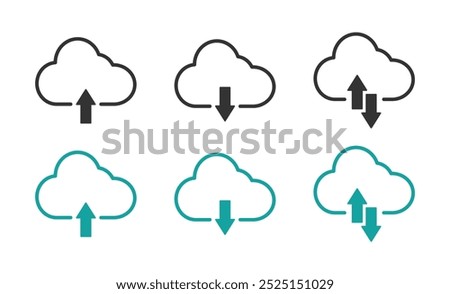 Cloud with arrows up and down icons. Upload and download icons