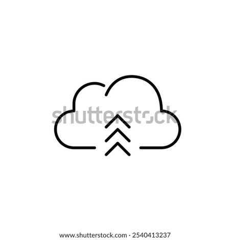 Cloud and arrows up. Uploading files to online storage. Data transfer and instant backup. Pixel perfect, editable stroke icon