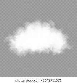 Cloud art or smoky air illustration. White realistic 3D vector isolated cloud on the transparent background.Vector set. Chimney smoke, fog wave or cloud pattern with overlay effect. Cloud, smoke, png.