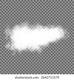 Cloud art or smoky air illustration. White realistic 3D vector isolated cloud on the transparent background.Vector set. Chimney smoke, fog wave or cloud pattern with overlay effect. Cloud, smoke, png.
