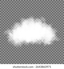 Cloud art or smoky air illustration. White realistic 3D vector isolated cloud on the transparent background.Vector set. Chimney smoke, fog wave or cloud pattern with overlay effect. Cloud, smoke, png.