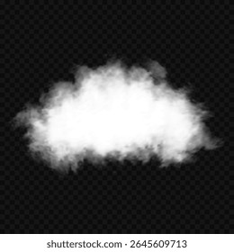 Cloud art or smoky air illustration. White realistic 3D vector isolated cloud on the transparent background.Vector set. Chimney smoke, fog wave or cloud pattern with overlay effect. Cloud, smoke, png.