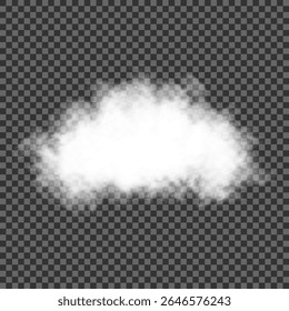 Cloud art or smoky air illustration. White realistic 3D vector isolated cloud on the transparent background.Vector set. Chimney smoke, fog wave or cloud pattern with overlay effect. Cloud, smoke, png.