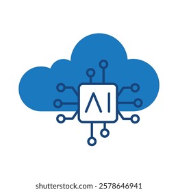 Cloud Artificial Intelligence Blue Icon. Cloud Technology, AI Editable Stroke Vector Illustration