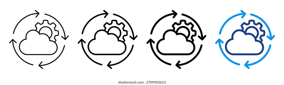 Conjunto de Colección de contorno diferente de ícono de automatización de nube
