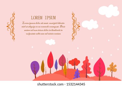 Cloud, autumn, tree vector color illustration