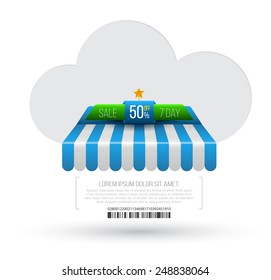 Cloud with awning. Vector illustration. Can use for promotion banner.