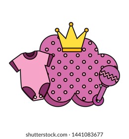 cloud with baby clothes and crown