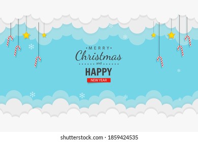 Cloud background with christmas decorations