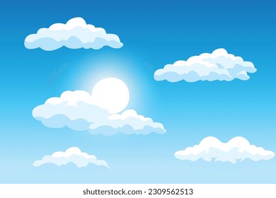 Diseño de fondo en la nube, Ilustración de paisajes en el cielo, Vector de decoración, Pancartas y afiches