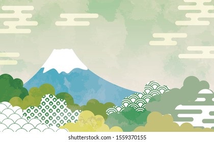 Cloud background illustration with Japanese pattern