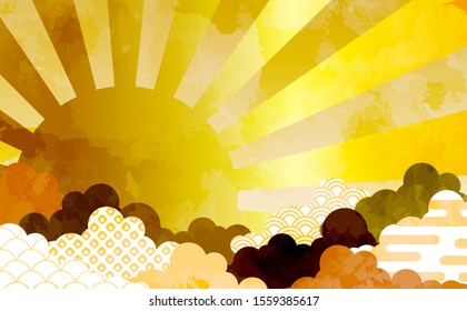 Cloud background illustration with Japanese pattern