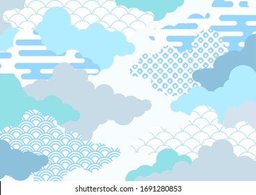 Cloud Background Illustration With Japanese Pattern Haze Seigaiha Kanoko Aperture