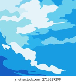 Fondo de la nube en un cielo azul. Cielo azul y nubes blancas en un estilo plano. Ilustración vectorial.