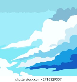 Fondo de la nube en un cielo azul. Cielo azul y nubes blancas en un estilo plano. Ilustración vectorial.