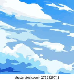 Fundo de nuvem em um céu azul. Céu azul e nuvens brancas em um estilo plano. Ilustração vetorial.