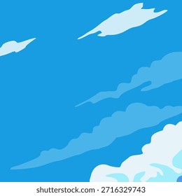 Fondo de la nube en un cielo azul. Cielo azul y nubes blancas en un estilo plano. Ilustración vectorial.