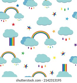 Fondo en la nube, patrón de color sin fisuras en el arco iris, vector de dibujos animados Ilustración
