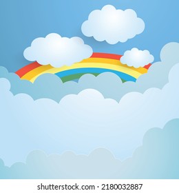 cloud background with rainbow. summer concept, product display