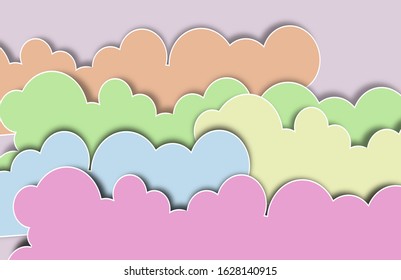 cloud background with various beautiful colors. 3D illustration.paper cut background.