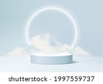 cloud background vector 3d blue render with podium and iceberg scene, minimal product display iceberg background 3d render neon sky cloud blue podium. Stage 3d cloud render product in podium platform