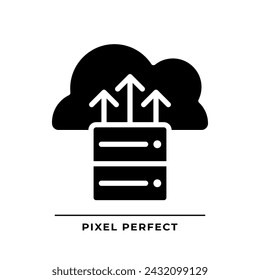 Cloud backup black glyph icon. Remote server for digital data. Save important information on internet resource. Silhouette symbol on white space. Solid pictogram. Vector isolated illustration