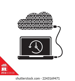 Cloud backup by wire from laptop computer vector icon. Data safety symbol.
