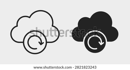 Cloud Backup icon representing secure online backup, cloud storage, file recovery, disaster recovery, and data protection. This editable vector icon is available in both outline and filled styles, making it ideal for websites, mobile applications, cloud platforms, presentations, print materials, and commercial branding.