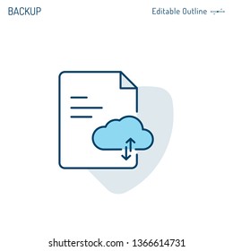 Cloud backup icon, Cloud storage icon, Secure data, Wireless database, Digital technology, Corporate Business office files, Editable stroke