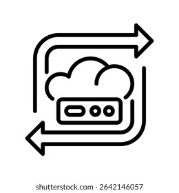 Cloud Backup Line Icon, Outline Symbol for Online Data Protection, Disaster Recovery, File Sync, and Secure Cloud Storage Solutions. Vector Sign Icon.