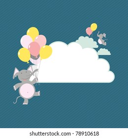 Cloud balloon elephants. Vector Illustration of elephants and balloons in a cloud shape banner.