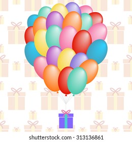 a cloud of balloons with gifts seamless pattern. Colorful beads. Seamless pattern with the background of gifts. The birthday greeting. Greeting card