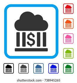 Cloud Bank icon. Flat grey iconic symbol inside a light blue rounded rectangle. Black, gray, green, blue, red, orange color additional versions of Cloud Bank vector.